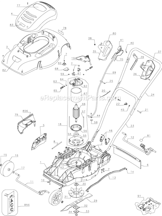 Page A Diagram and Parts List for MM575  Black and Decker Lawn Mower